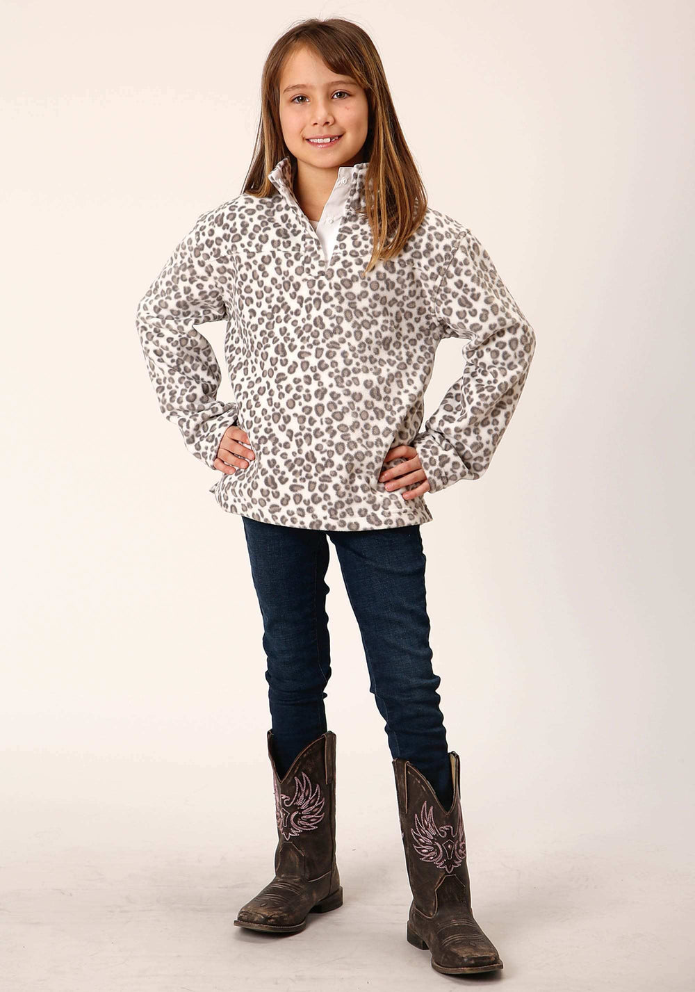 Roper Girls Womens Snow Leopard Print Polar Fleece Pullover - Roper - Flyclothing LLC