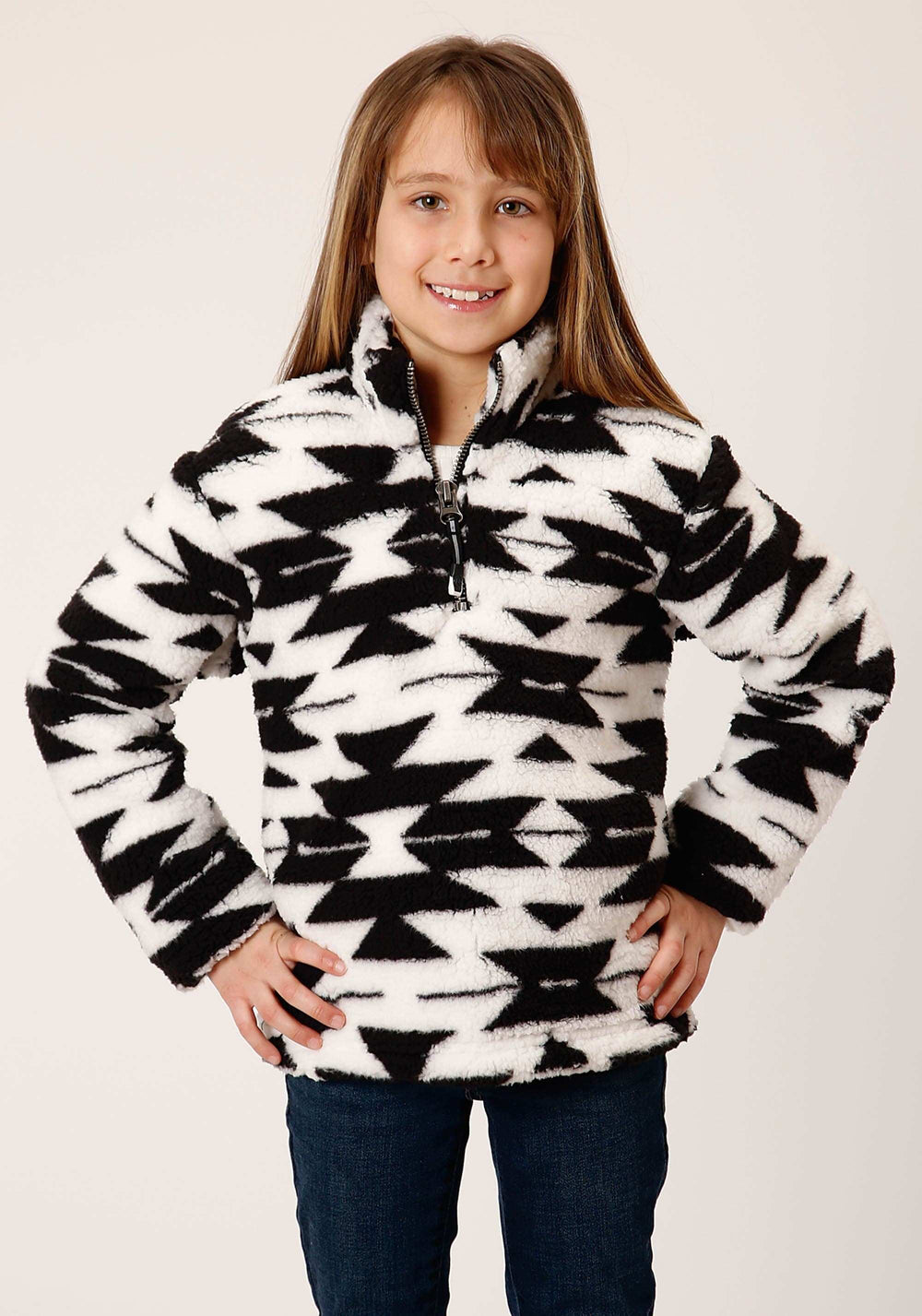 Roper Girls Womens Black White Aztec Polar Fleece Pullover - Roper - Flyclothing LLC