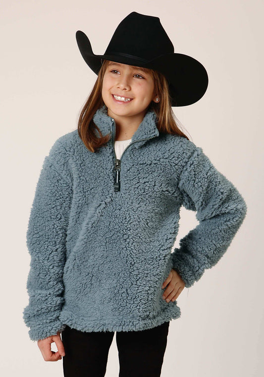 Roper Girls Womens Solid Steel Blue Polar Fleece Pullover - Roper - Flyclothing LLC