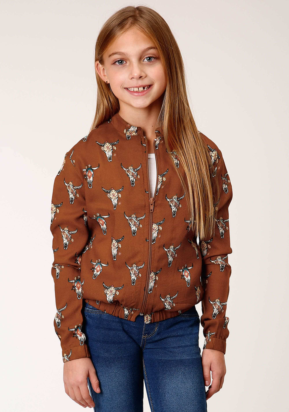 Roper Girls Cowskulls Print Bomber Style Jacket - Roper - Flyclothing LLC