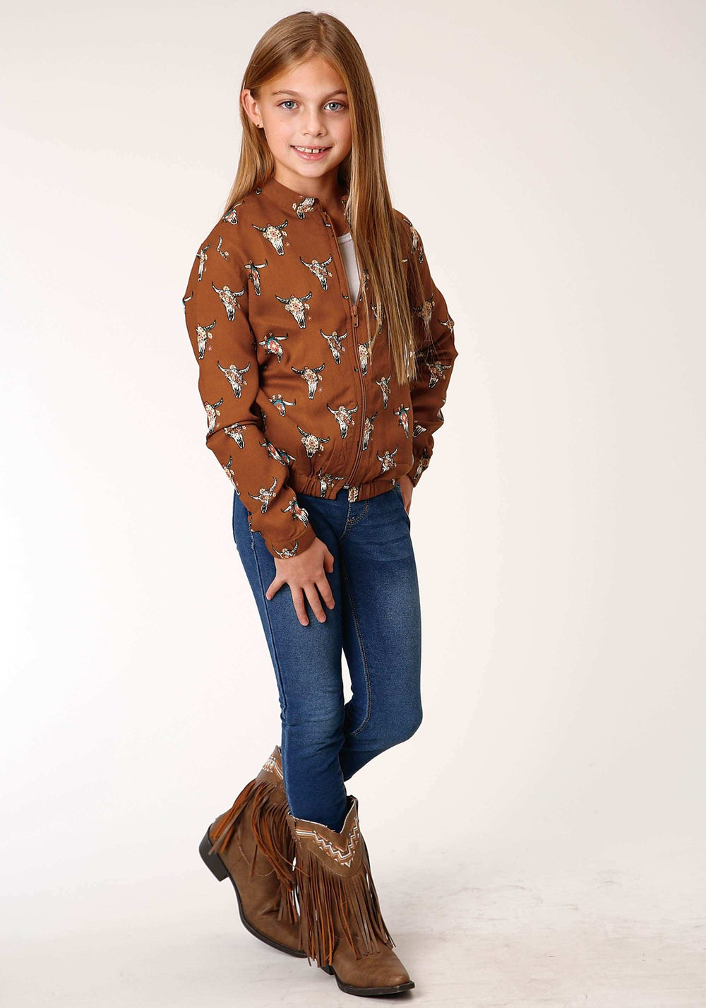 Roper Girls Cowskulls Print Bomber Style Jacket - Roper - Flyclothing LLC