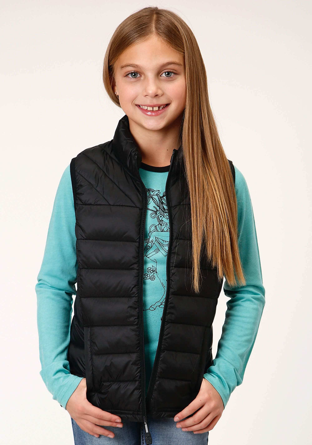 Roper Girls Crushable Poly Filled Black Down Vest - Roper - Flyclothing LLC