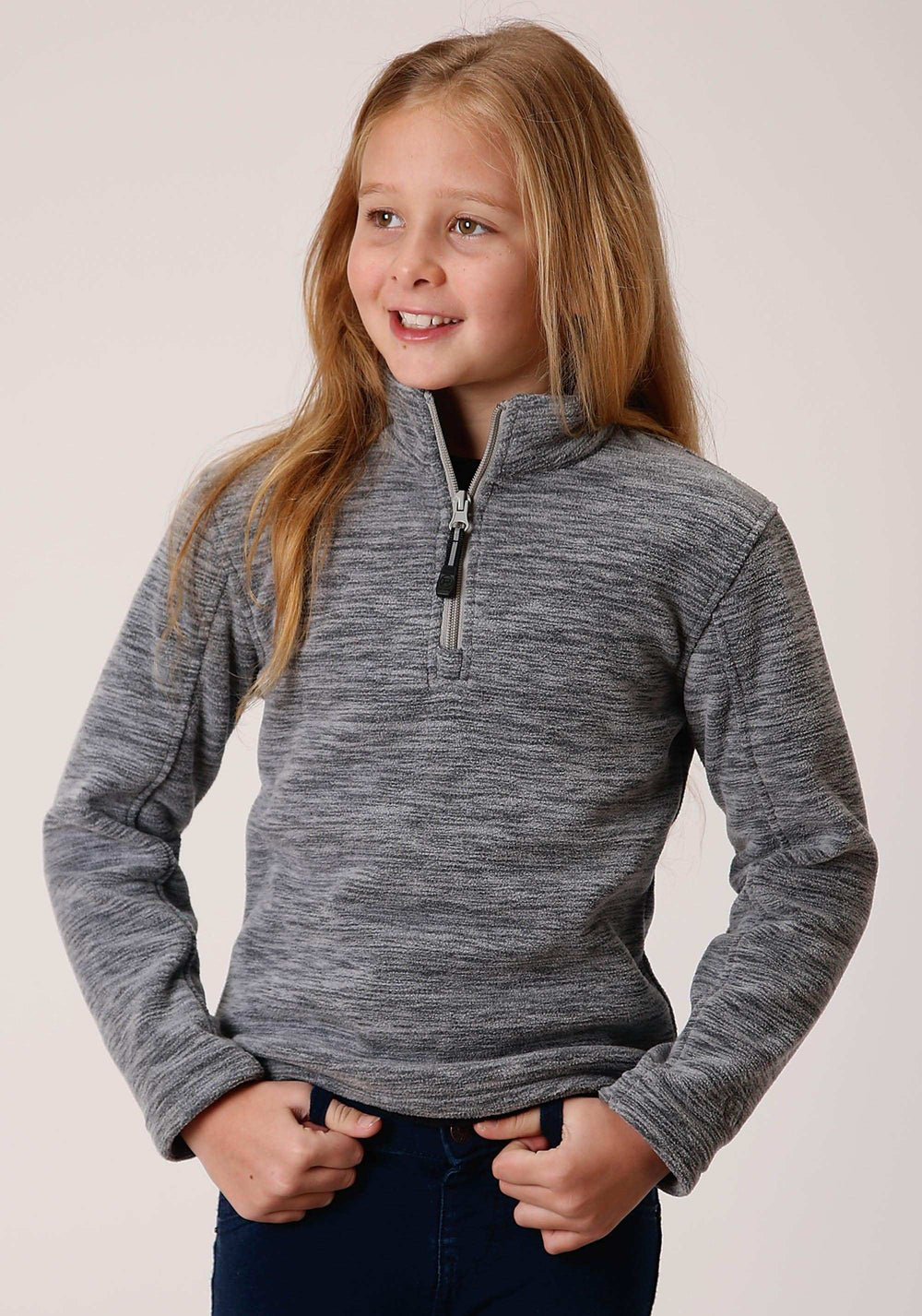 Roper Girls Heathered Grey Fleece 3/4 Zip Pullover - Roper - Flyclothing LLC