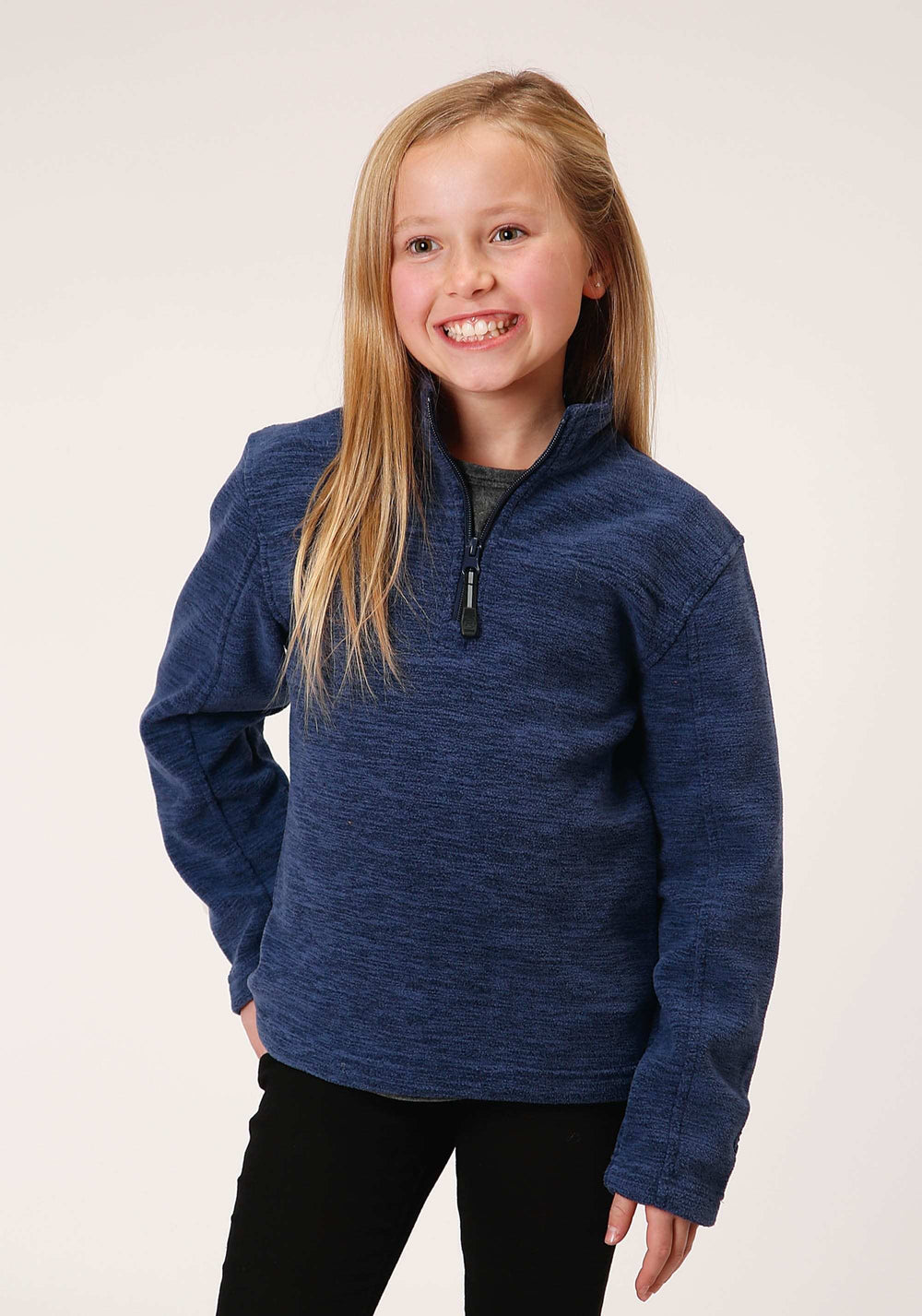 Roper Girls Melange Navy Micro Polar Fleece Pullover - Roper - Flyclothing LLC