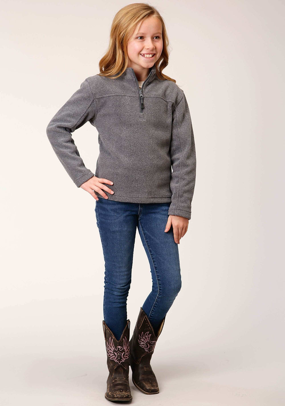 Roper Girls Heathered Charcoal Micro Polar Fleece Pullover - Roper - Flyclothing LLC