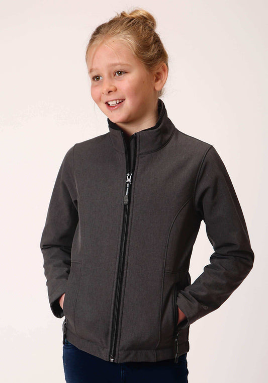 Roper Girls Heathered Gray Softshell With Gray Fleece Lining Zip Front Jacket - Roper - Flyclothing LLC