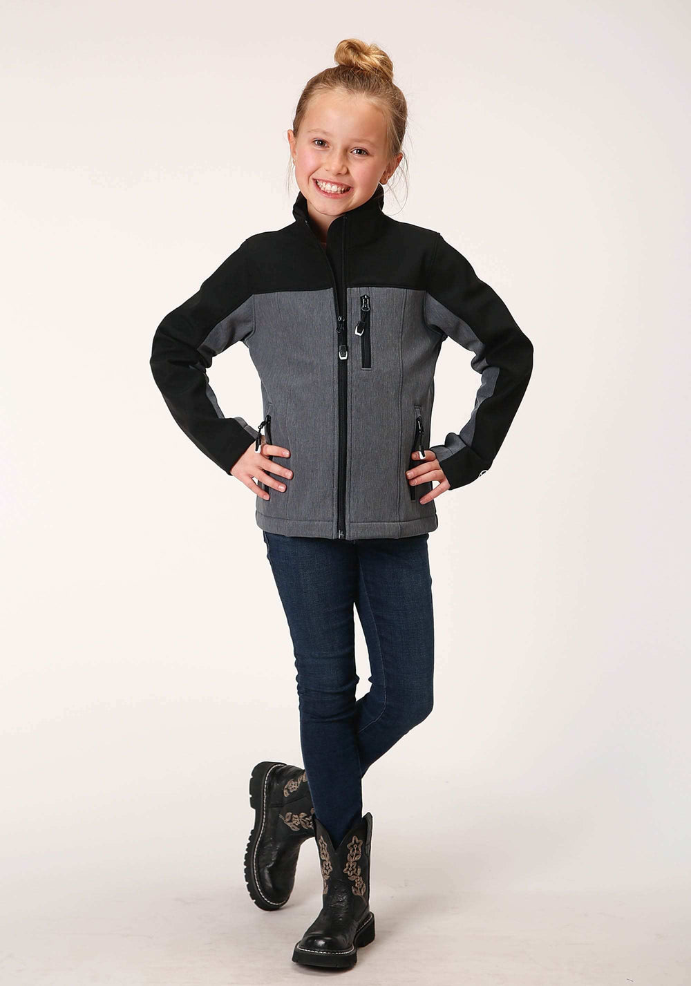Roper Girls Pieced Grey Black Softshell Tech Jacket - Roper - Flyclothing LLC