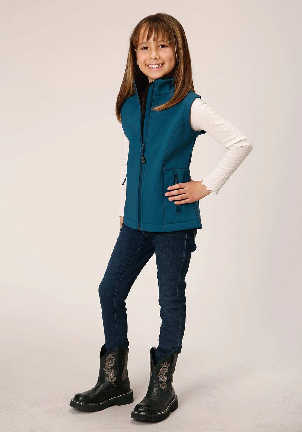 Roper Girls Deep Teal Grid Soft Shell Tech Vest - Roper - Flyclothing LLC