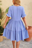 Swiss Dot Ruffled V-Neck Tiered Dress - Trendsi - Flyclothing LLC