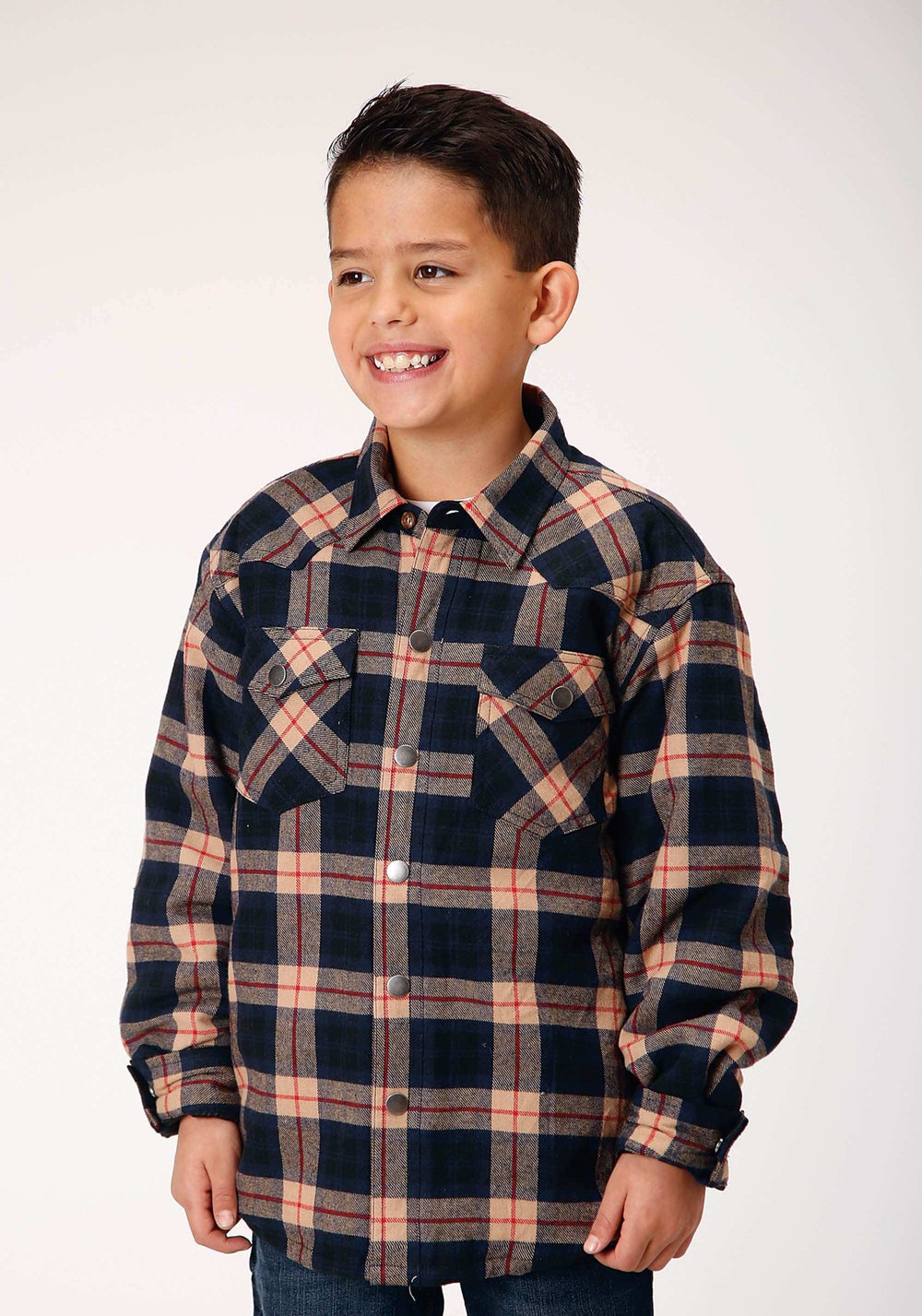 Roper Boys Long Sleeve Snap Cranberry Plaid Western Shirt Jacket - Roper - Flyclothing LLC