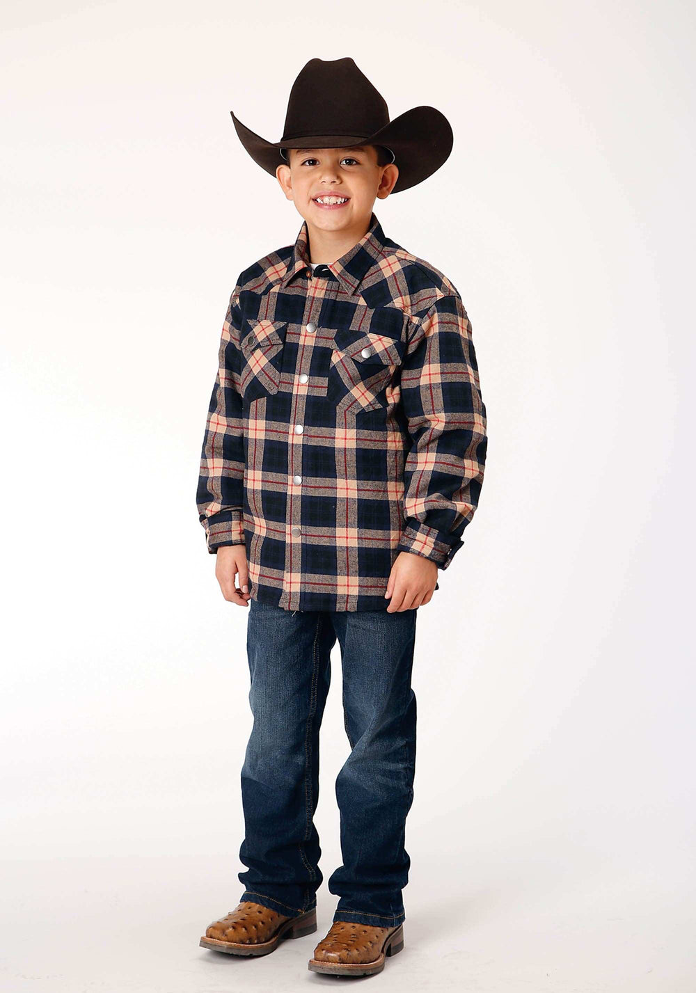 Roper Boys Long Sleeve Snap Cranberry Plaid Western Shirt Jacket - Roper - Flyclothing LLC