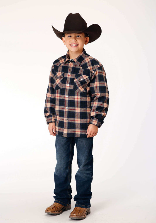 Roper Boys Long Sleeve Snap Cranberry Plaid Western Shirt Jacket - Roper - Flyclothing LLC