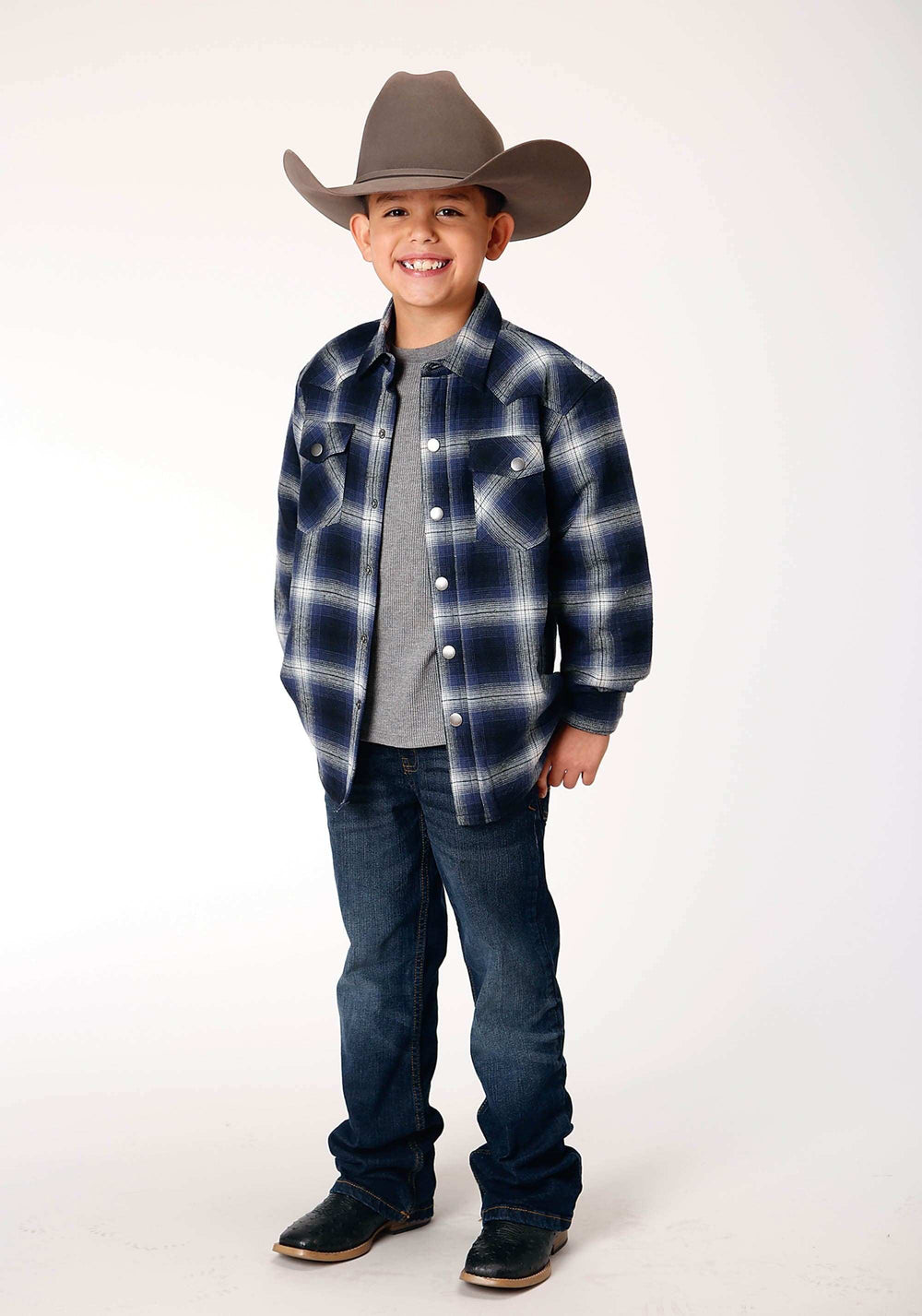 Roper Boys Long Sleeve Snap Cranberry Plaid Western Shirt Jacket - Roper - Flyclothing LLC