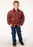 Roper Boys Long Sleeve Snap Cranberry Plaid Western Shirt Jacket - Roper - Flyclothing LLC