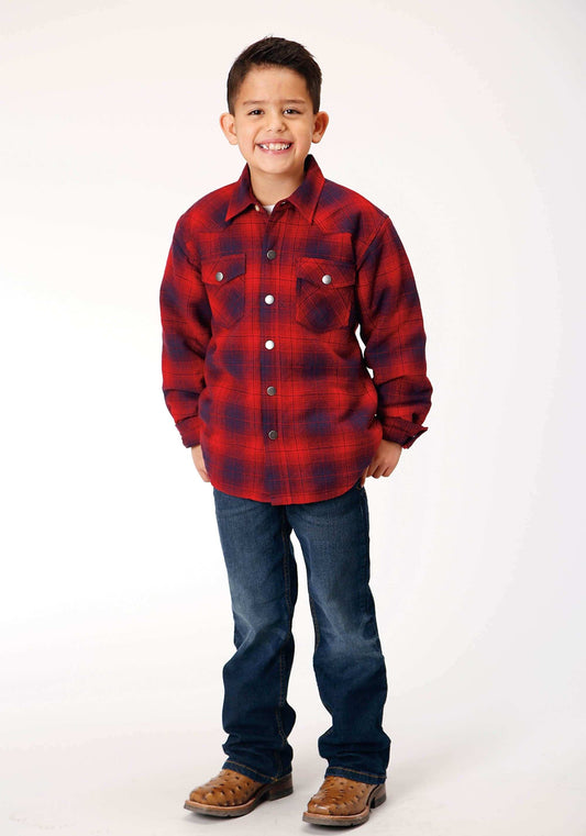 Roper Boys Long Sleeve Snap Cranberry Plaid Western Shirt Jacket - Roper - Flyclothing LLC