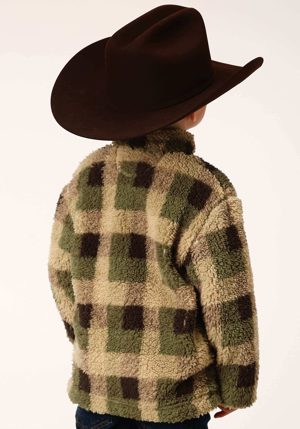 Roper Boys Polar Fleece Green Brown Check Print Pullover - Roper - Flyclothing LLC