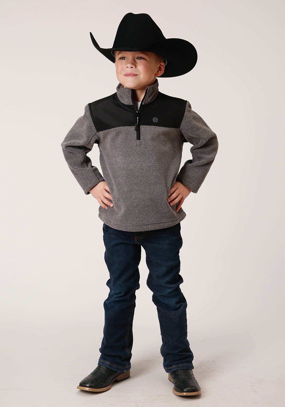 Roper Boys Polar Fleece Gry Micro Fleece 3 Qtr Zip Pullover - Roper - Flyclothing LLC