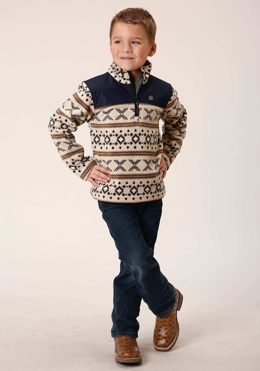 Roper Boys Polar Fleece Cream Aztec Print Pullover - Roper - Flyclothing LLC