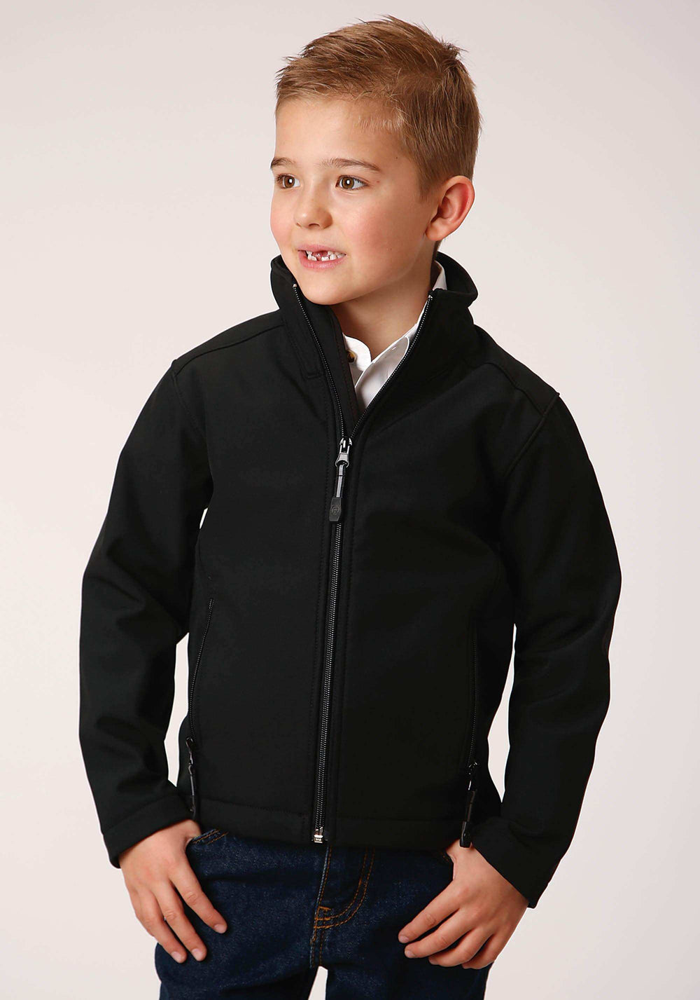 Roper Boys Black Softshell With Black Fleece Lining Zip Front Jacket - Roper - Flyclothing LLC