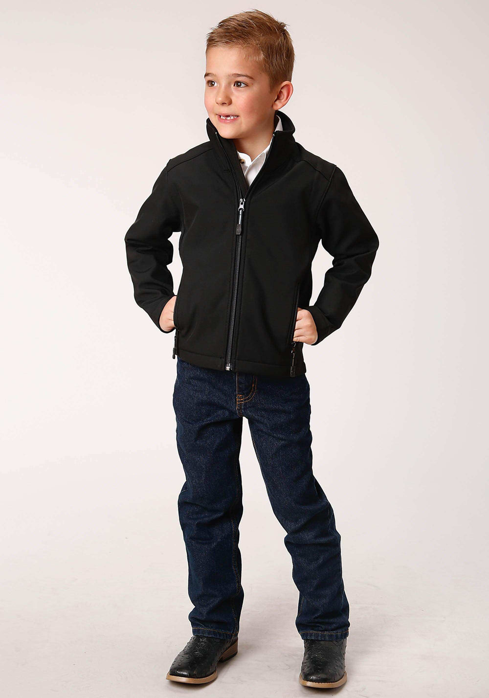 Roper Boys Black Softshell With Black Fleece Lining Zip Front Jacket - Roper - Flyclothing LLC