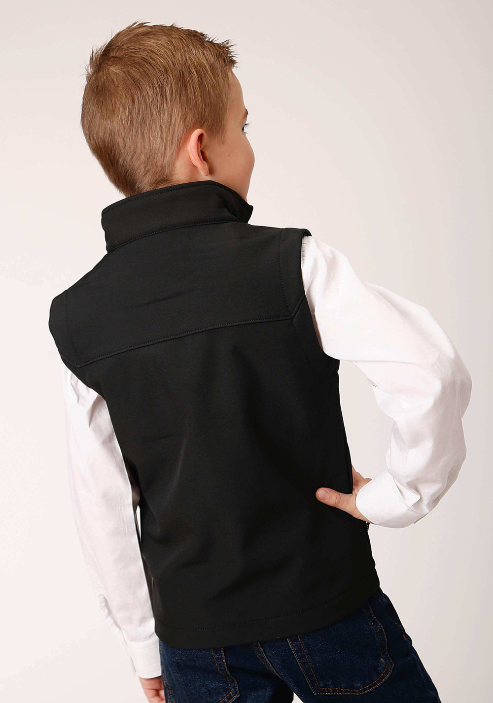 Roper Boys Black Softshell With Black Fleece Lining Zip Front Vest - Roper - Flyclothing LLC