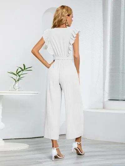 Ruffled Surplice Cap Sleeve Jumpsuit - Trendsi - Flyclothing LLC