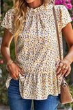 Ditsy Floral Peplum Short Sleeve Blouse - Trendsi - Flyclothing LLC