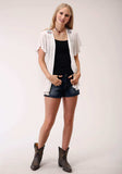 Roper Womens Ivory Crepe Short Sleeve Cardigan - Roper - Flyclothing LLC
