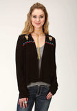 Roper Womens Black Solid With Embroidery Long Sleeve Cardigan - Roper - Flyclothing LLC