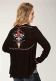Roper Womens Black Solid With Embroidery Long Sleeve Cardigan - Roper - Flyclothing LLC