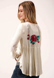 Roper Womens White With Floral Embroidery Long Sleeve Cardigan - Roper - Flyclothing LLC