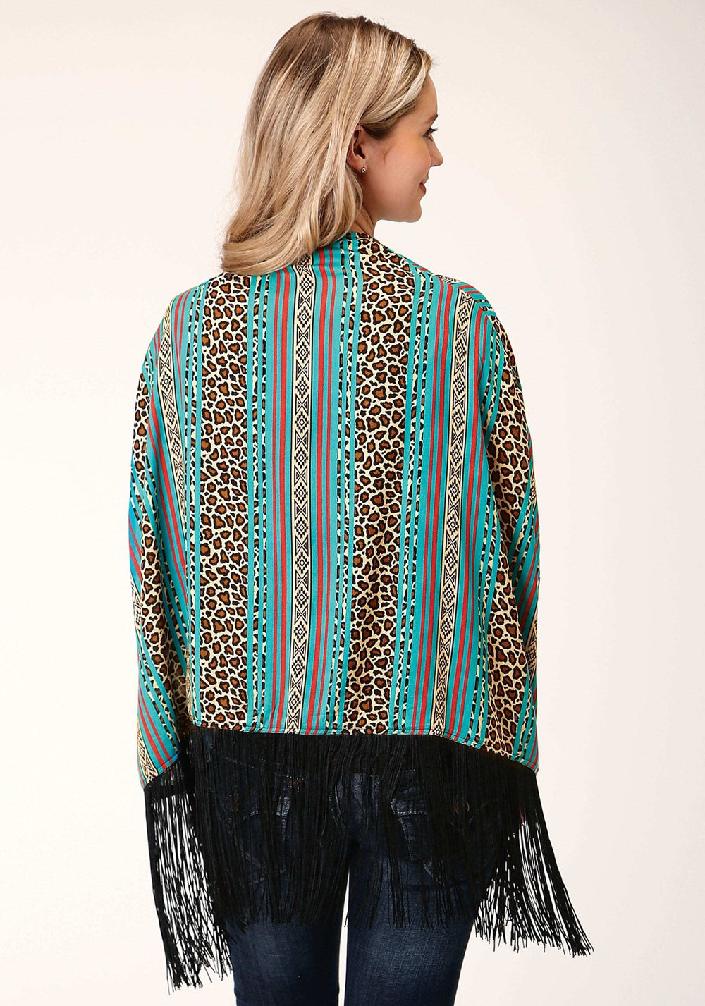 Roper Womens Leopard Stripe Print Rayon Poncho Cardigan - Roper - Flyclothing LLC