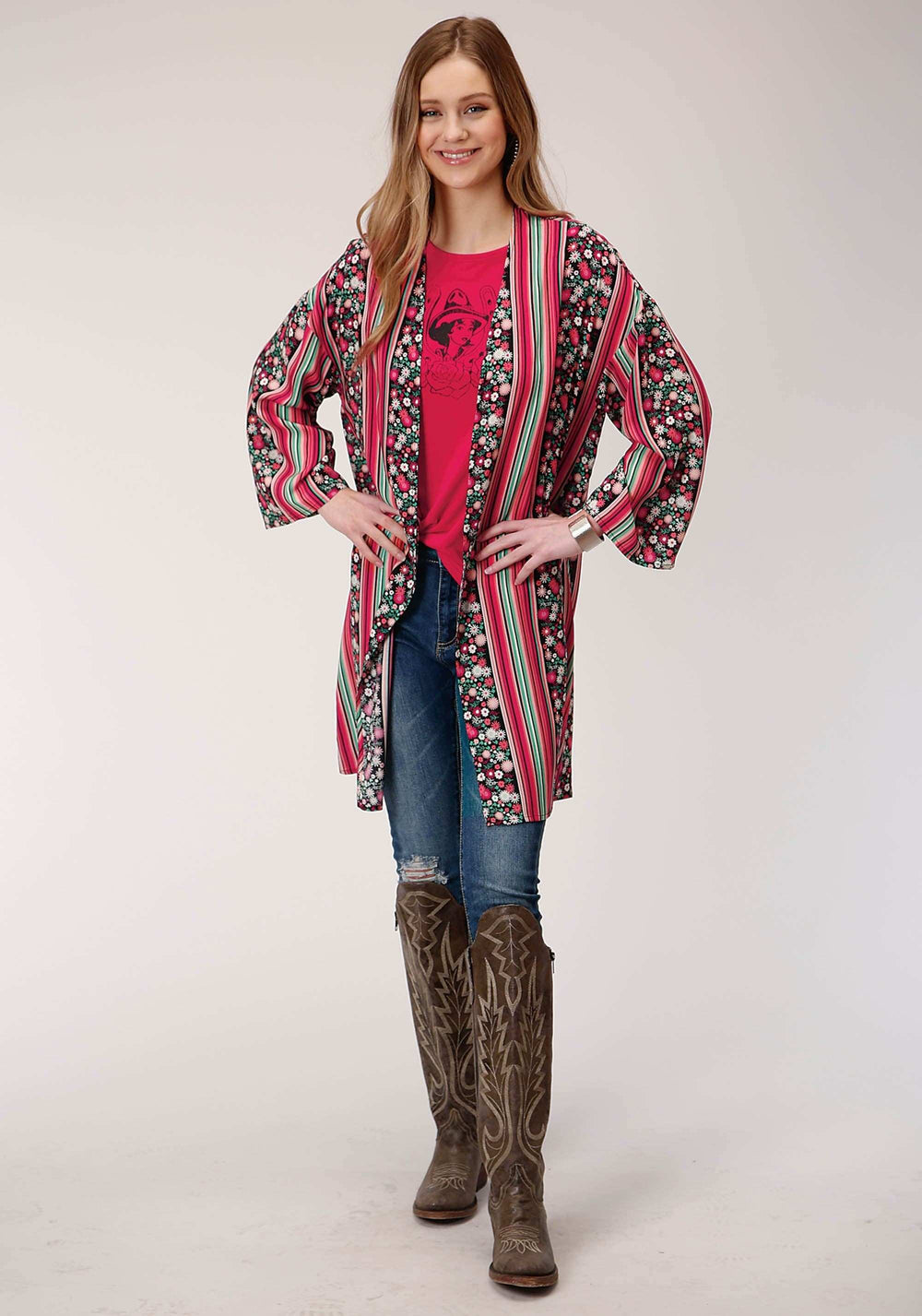 Roper Womens Floral Print Rayon Long Sleeve Kimono Cardigan - Roper - Flyclothing LLC