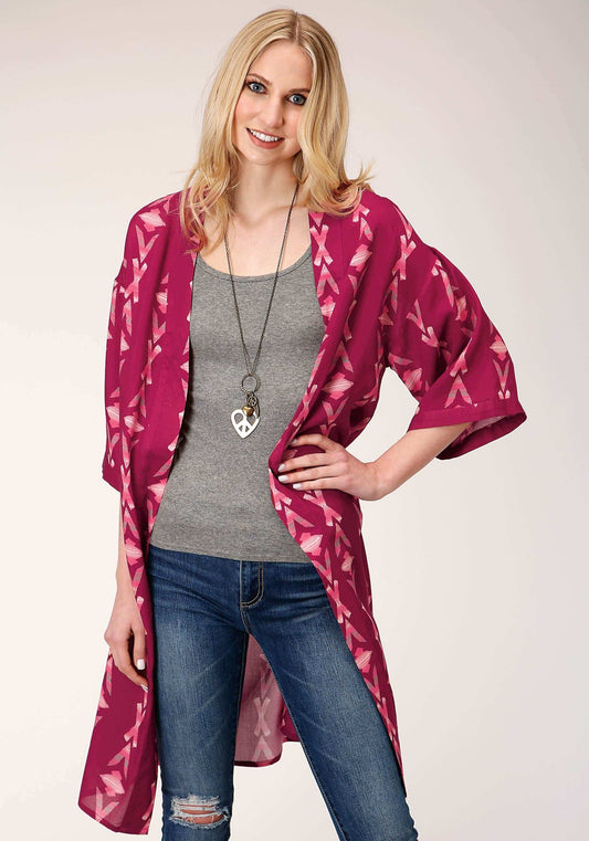 Roper Womens Wine Aztec Print Short Sleeve Cardigan - Roper - Flyclothing LLC