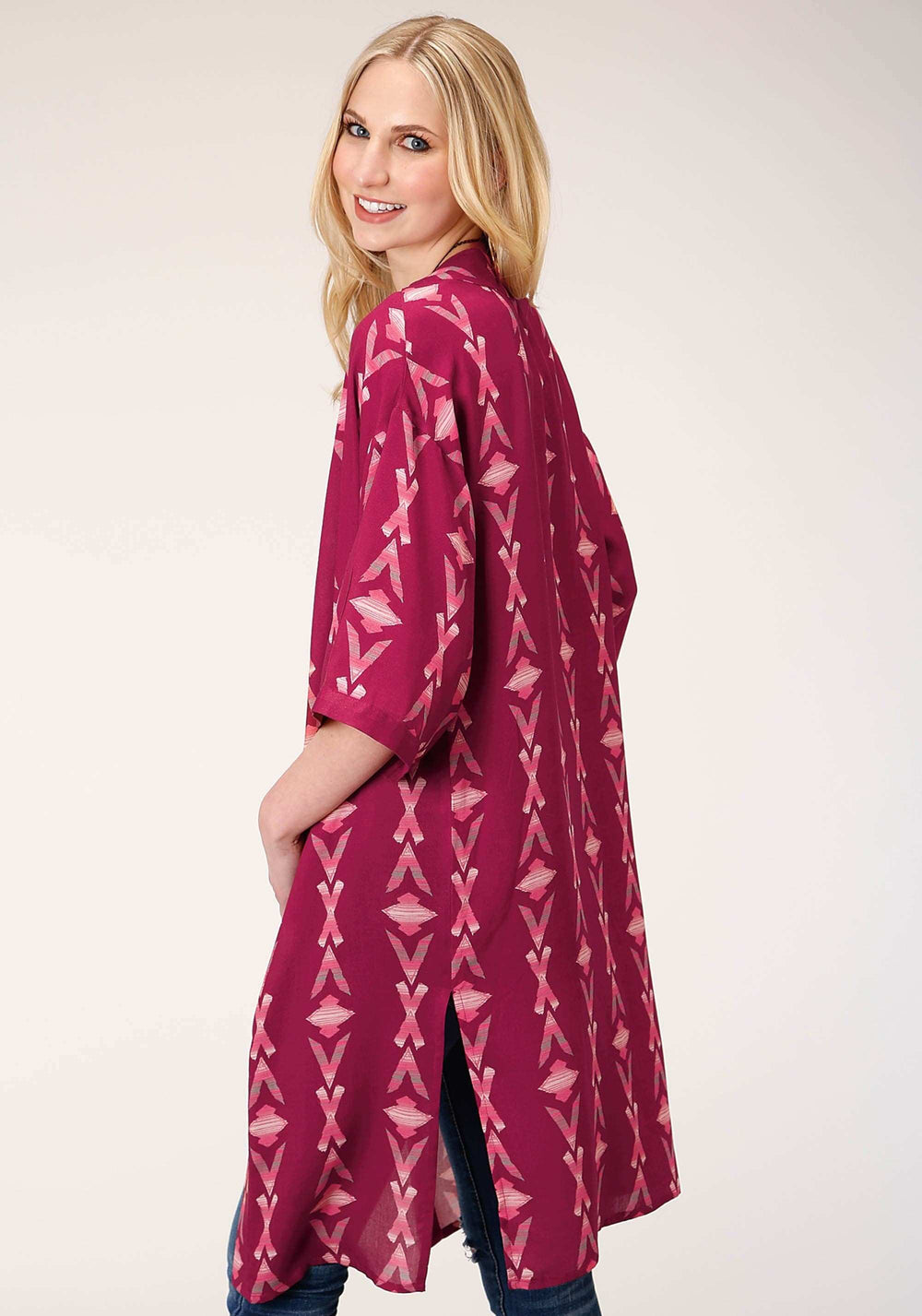Roper Womens Wine Aztec Print Short Sleeve Cardigan - Roper - Flyclothing LLC