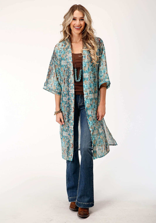 Roper Womens Poly Teal Snake Print Kimono Cardigan - Roper - Flyclothing LLC