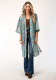 Roper Womens Poly Teal Snake Print Kimono Cardigan - Roper - Flyclothing LLC