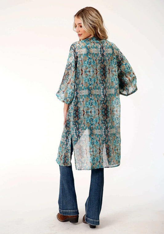 Roper Womens Poly Teal Snake Print Kimono Cardigan - Roper - Flyclothing LLC