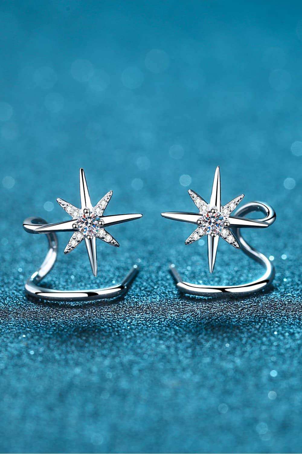 Moissanite Star Rhodium-Plated Earrings - Trendsi - Flyclothing LLC