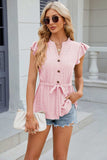 Eyelet Notched Cap Sleeve Blouse - Trendsi - Flyclothing LLC