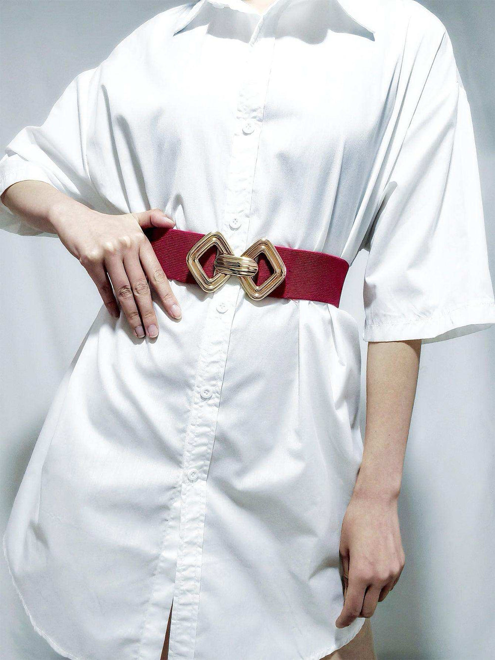 Geometric Buckle Elastic Wide Belt - Trendsi - Flyclothing LLC