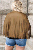 Plus Size Fringe Open Front Jacket - Trendsi - Flyclothing LLC