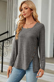 Slit Decorative Button Square Neck T-Shirt - Trendsi - Flyclothing LLC
