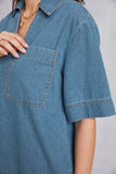 Pocketed Collared Neck Mini Denim Dress - Trendsi - Flyclothing LLC