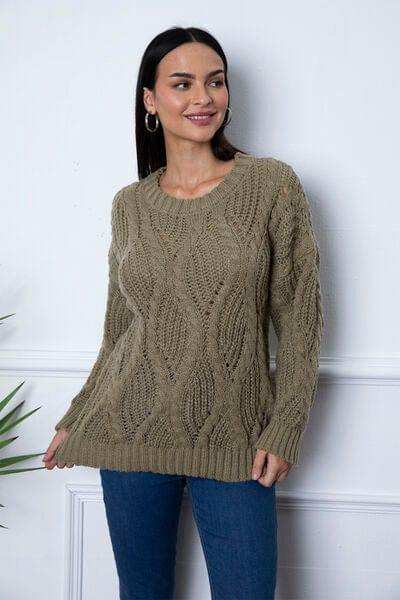 Round Neck Dropped Shoulder Sweater - Trendsi - Flyclothing LLC