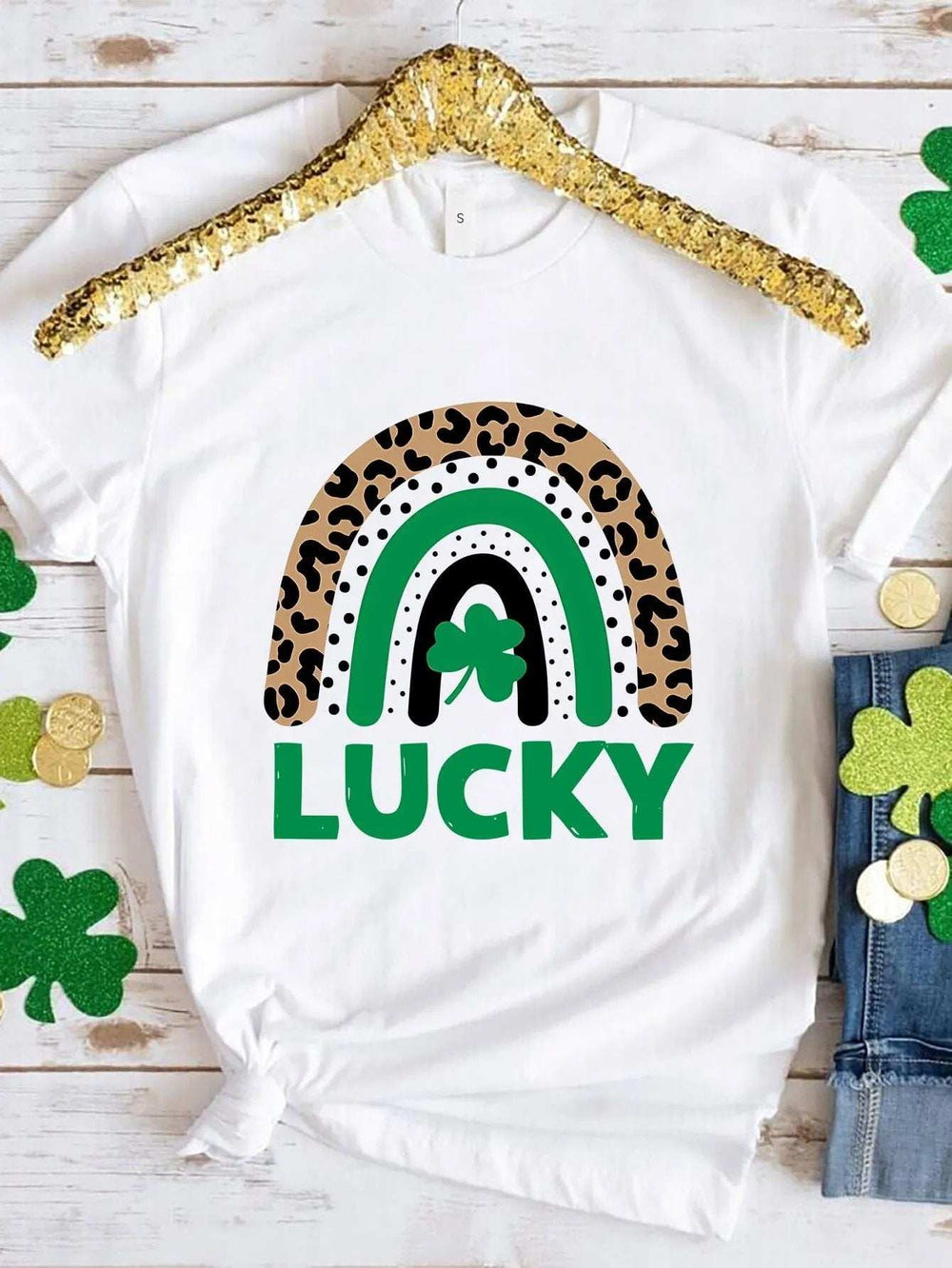 LUCKY Round Neck Short Sleeve T-Shirt - Trendsi - Flyclothing LLC