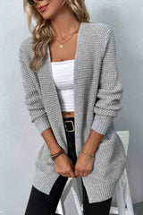 Rib-Knit Open Front Pocketed Cardigan - Flyclothing LLC