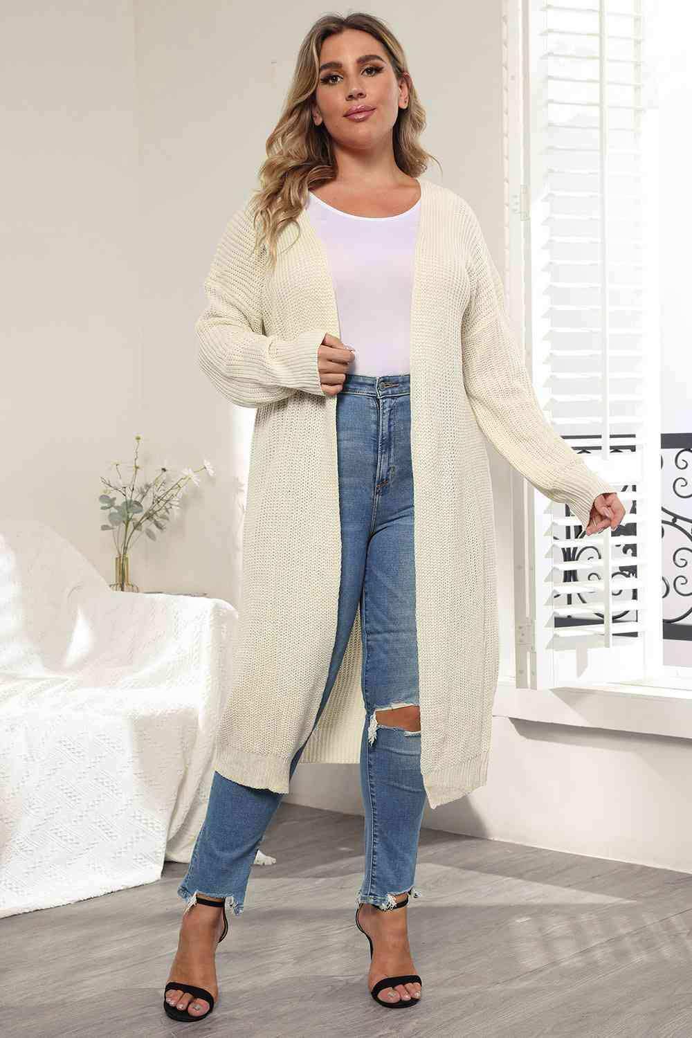 Plus Size Open Front Long Sleeve Cardigan - Trendsi - Flyclothing LLC