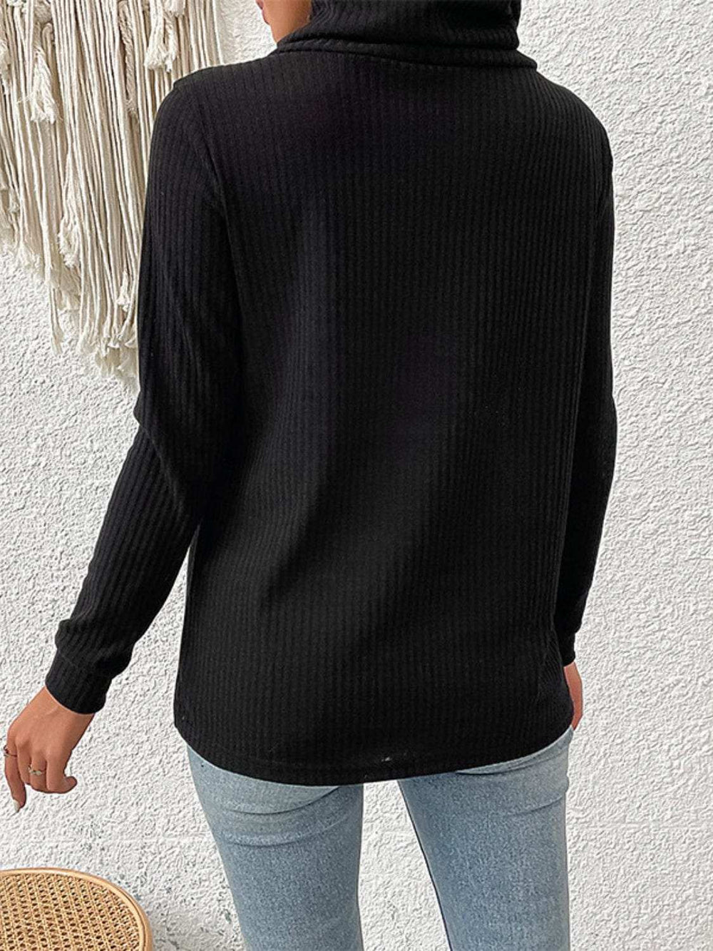 Decorative Button Turtleneck Long Sleeve T-Shirt - Trendsi - Flyclothing LLC