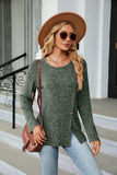 Buttoned Long Sleeve Slit Top - Trendsi - Flyclothing LLC